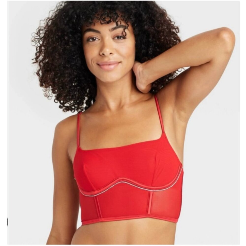 Auden Red Sparkle Corset Bra Top M